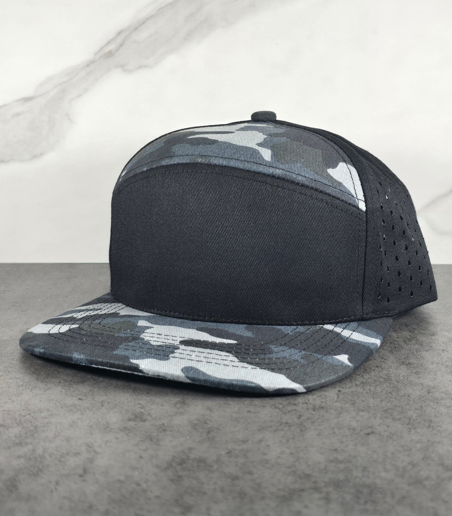 "Tattered Flag" Leather-Patched Hat - Andros Camo Flat Bill