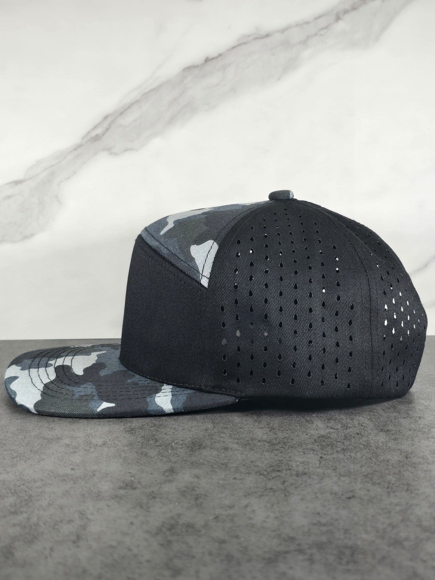 "Tattered Flag" Leather-Patched Hat - Andros Camo Flat Bill