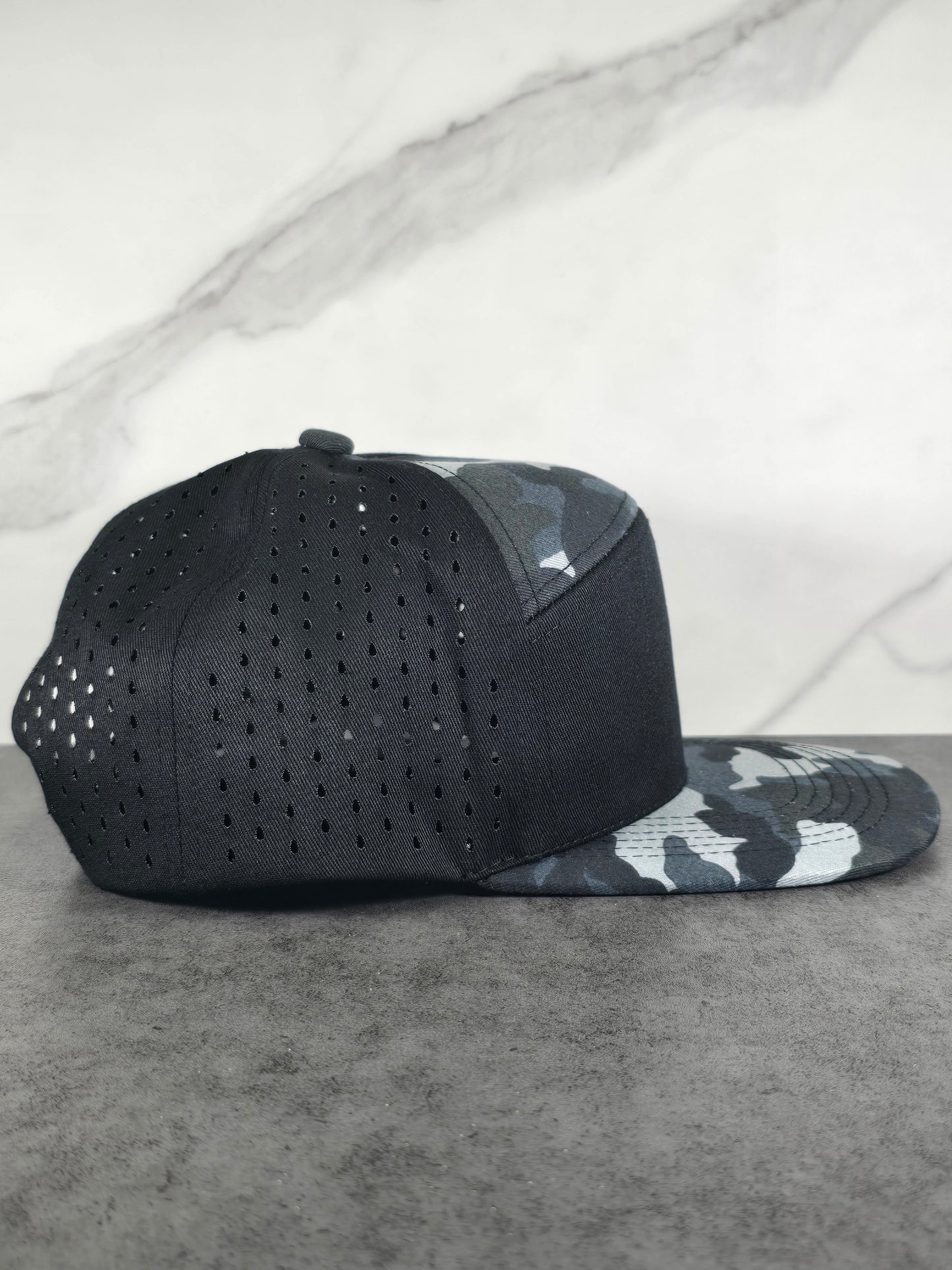 "Tattered Flag" Leather-Patched Hat - Andros Camo Flat Bill