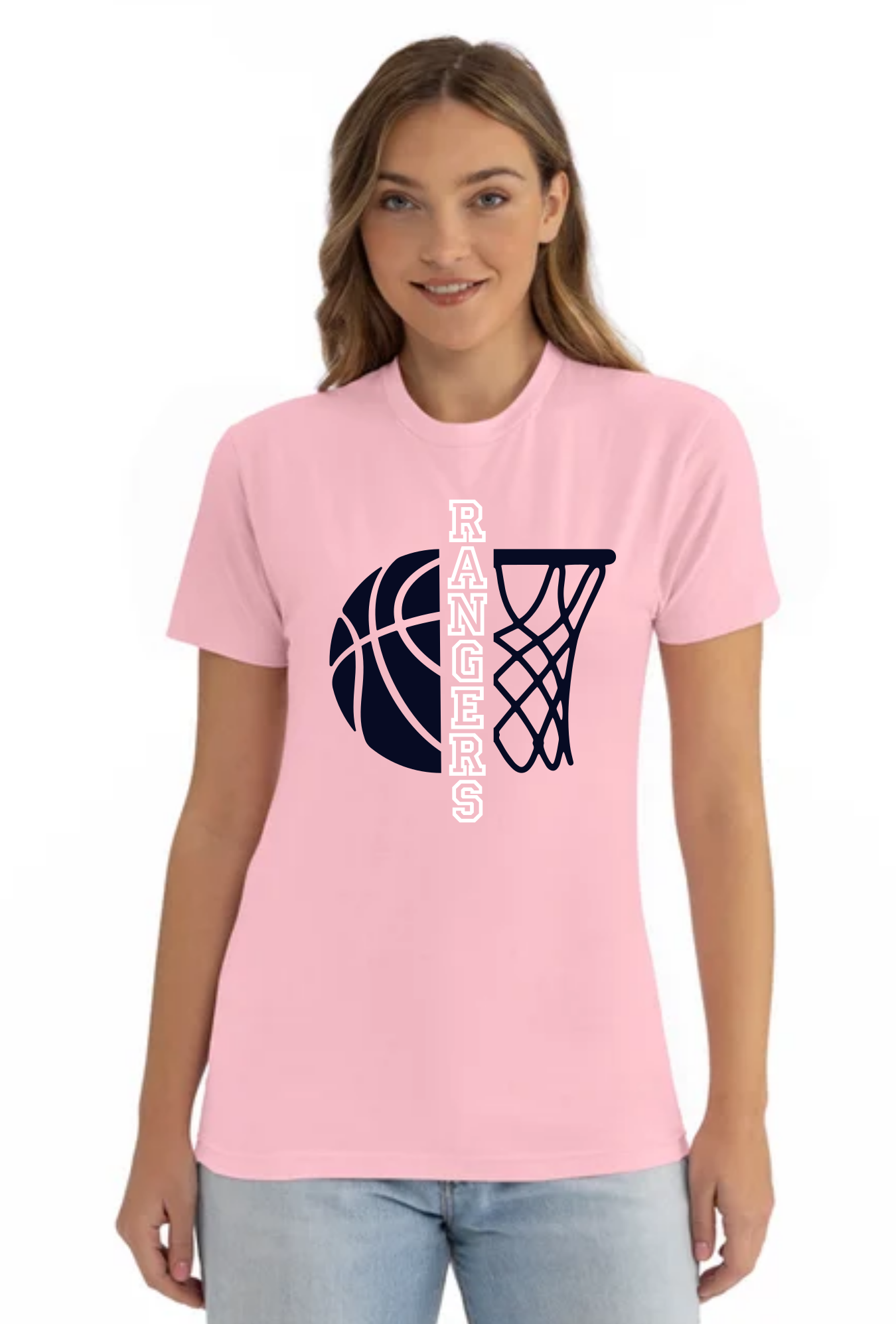 Rangers Hoops - Short Sleeve CVC T-Shirt - Light Pink