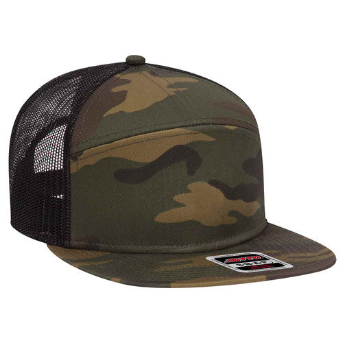 Otto Cap 7 Panel Snapback Trucker - Dark Green/Brown w/ Black Mesh